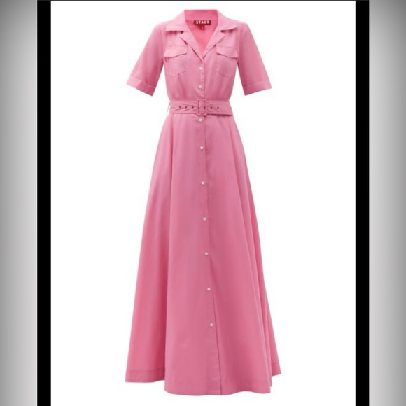 STAUD Millie Recycled Poplin Maxi Shirt Dress Pink size 2 - Picture 2 of 6